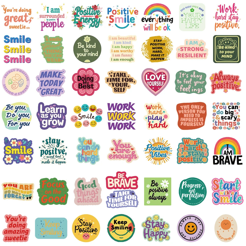 50Pcs Positive Affirmation Reward Stickers INS Style Graffiti Decals For Water Cup Hand Account Skateboards Notebooks Stickers