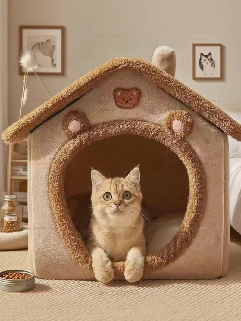 Enclosed Kennel with Dirt Resistance Durable Comfortable Cat House Villa Detachable Washable for All Seasons Indoor Outdoor Use