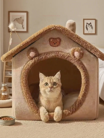 Enclosed Kennel with Dirt Resistance Durable Comfortable Cat House Villa Detachable Washable for All Seasons Indoor Outdoor Use