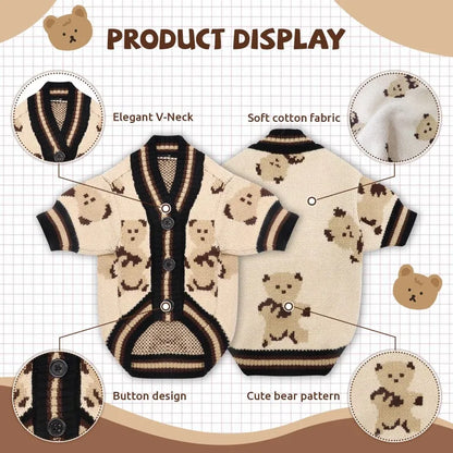 Pet Dog Sweater for Small Medium Dogs Puppy Cat Bear Pattern Cardigan Coat Chihuahua Yorkshire Clothes Outfit Dog Costume