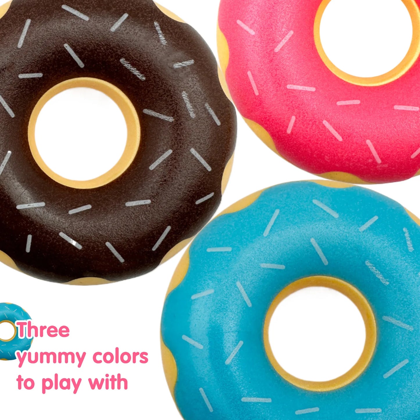 Rubber donut dog toy with functions of grinding teeth, cleaning teeth, interactive companionship, relaxation, and vocalization