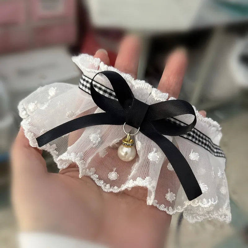 White Lace Bowknot Collar, Bowtie Bibs, Mesh Embroidery, Dog Cat Necklace, Neck Strap for Small and Medium Dogs, Bandanas, XL