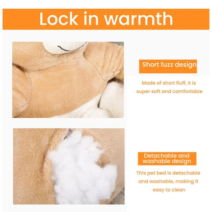 Dog Bed Plush Fabric Soft Pet Sofa Warm Fluffy Teddy Bear Dog Bed with Armrests Cozy Plush Cat Sofa Bed Non-slip for Cats