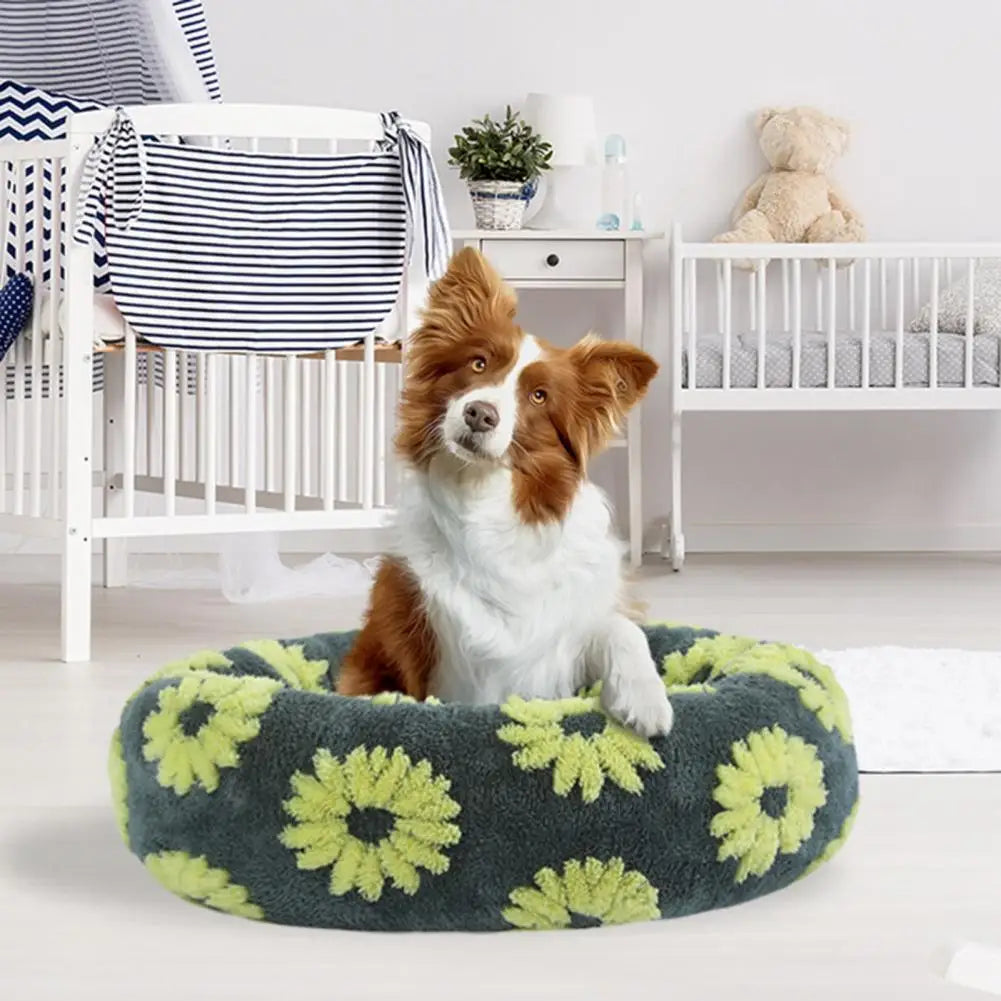 Round Dog Bed with Raised Edges Plush Round Donut Cat Nest with Anti-slip Bottom Cozy Pet Bed for Small Dogs for Warmth for Cats
