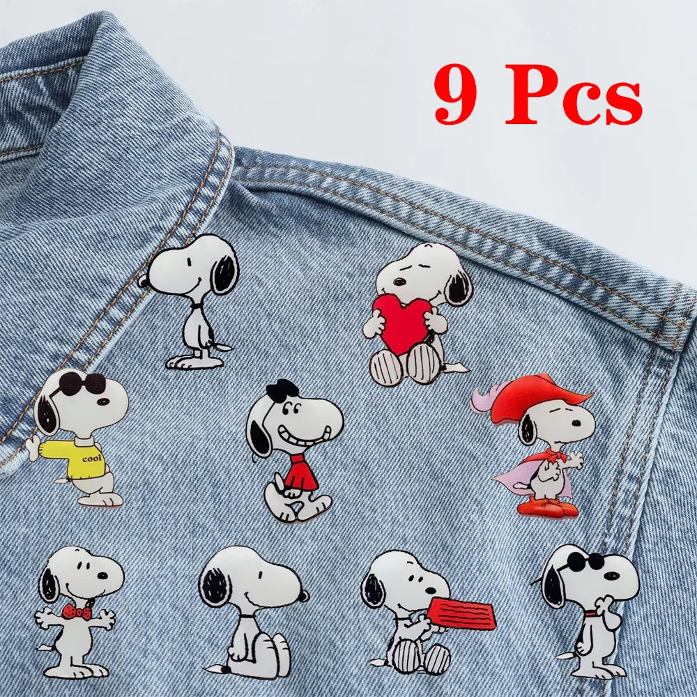 9 Pcs Snoopy Cool Cartoon Acrylic Pin Set Cute Dog Brooch Peanuts Gift for Students Fans Collectors Fashion Bag Accessory
