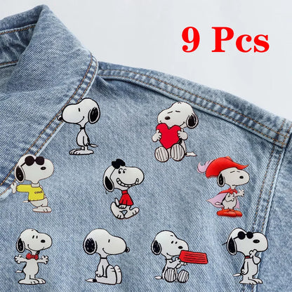 9 Pcs Snoopy Cool Cartoon Acrylic Pin Set Cute Dog Brooch Peanuts Gift for Students Fans Collectors Fashion Bag Accessory