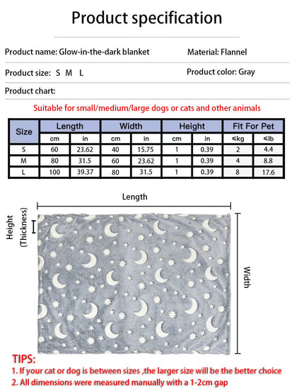 Dog Blanket Luminous,Star Moon Pattern Soft Plush Pet Comfortable Blanket Throw Blanket Glow in The Dark For small medium Pet