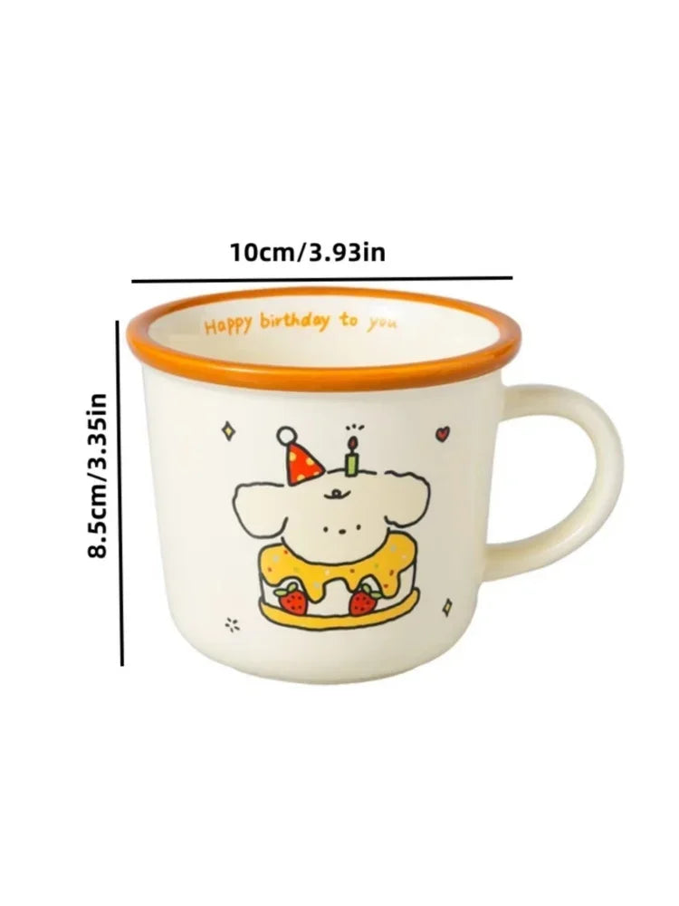 1Pcs Ins Cute Happy Bear Ceramic Mug Kawaii White Puppy Cartoon Coffee Mug Fashion Vintage Afternoon Tea Cup Pair Couple Gift
