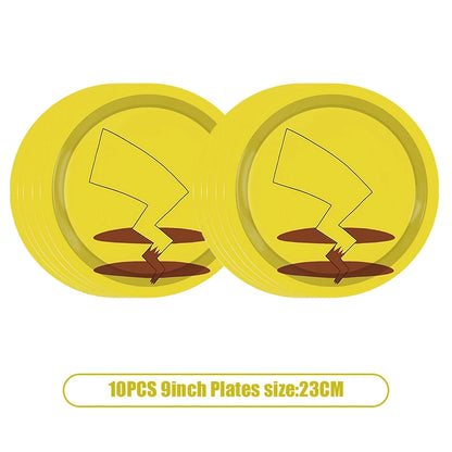 Pikachu Birthday Pokemon Party Decorations Pikachu Foil Balloons Disposable Tableware Plate Napkin Banner For Boy Party Supplies