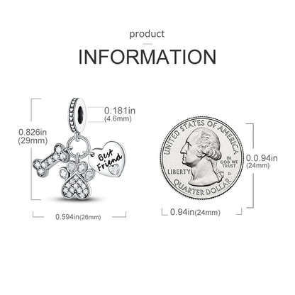 Dog Pet Charms 925 Silver Doggy Paw French Bulldog Bones Beads fit Original Bracelet DIY Fine Jewelry