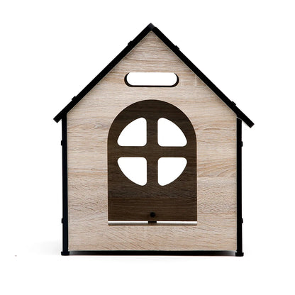 the HAPPY DOGGY - Modern Luxury Wooden Doghouse, Pet Kennel and Dog/Cat Nest with Animal Pattern, Metal Material