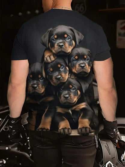 the ROTTIE DOG PACK - Trendy & Cute Dog Print Men's T-Shirt Loose Trendy Short Sleeve Casual Sports Tee Summer Top Clothing So Cute