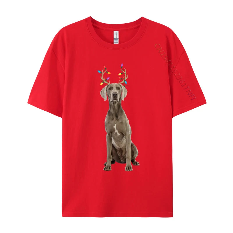 the WEIMARANER REINDEER - Weimaraner Reindeer Christmas Dog T-Shirts, Print Tee Shirts Premium Cotton Plus Size Tops
