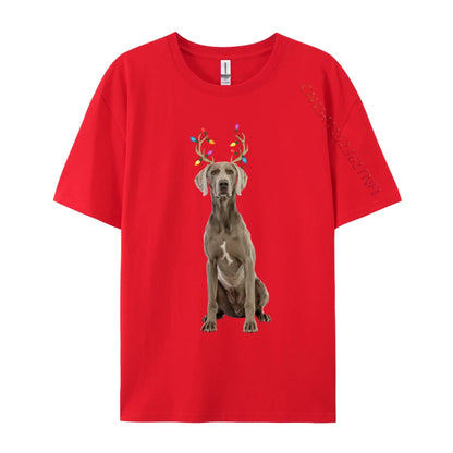 the WEIMARANER REINDEER - Weimaraner Reindeer Christmas Dog T-Shirts, Print Tee Shirts Premium Cotton Plus Size Tops