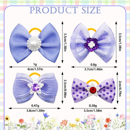 the PRETTY PURPLE BOW - Handmade Puppy Bows, 10/20PCS New Dog Bows with Rubber Bands, Purple Series Dog Bowknots, Pet Hair Accessories for Small Dogs