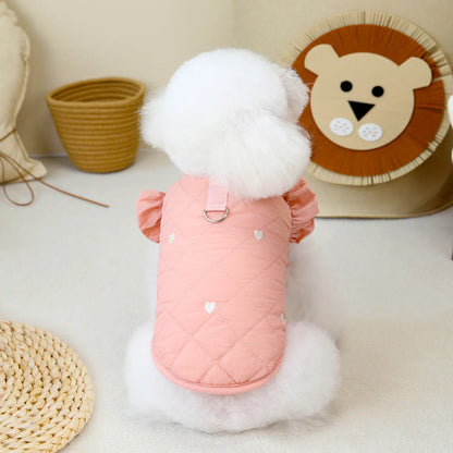 Dog Clothes Pet Clothing Small Dog Cat Warm Coat Autumn Winter Waterproof Comfortable 24 Love Flounced Sleeve Cotton Vest Outfit