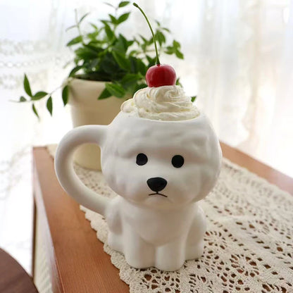 1Pc White Puppy Ceramic Mug Creative Cute Little Dog Office Water Drinking Coffee Cup Birthday Gifts Couple Cups Home Daily Use