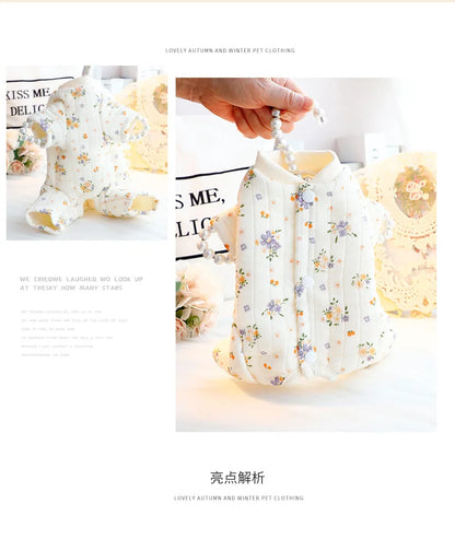 Dog Clothes Autumn and Winter Floral Double-layer To Protect The Belly Four Legged Small Dog Teddy Bear Pet Puppy Clothes