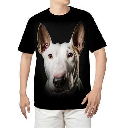the BULL-TERRIER - Summer Bull-Terrier Dog Graphic 3D Print T-Shirts, Men/Women Dog Animal T-Shirt, Short Sleeve Oversized Kids Tee Top
