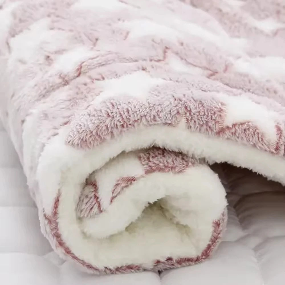 Pet Sleeping Mat Dog Bed Cat Bed Soft Hair Thickened Blanket Pad Fleece Home Washable Warm Bear Pattern Blanket Pet Supplies
