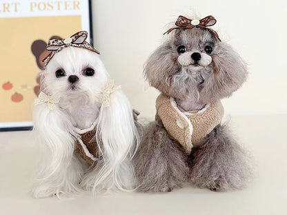 Pet Flower Plush Coat Dog Flower Cake Skirt Cute Dog Plush Hat Dog Clothes Winter Bear Flower Plush Thick Vest Coat Bottom Skirt