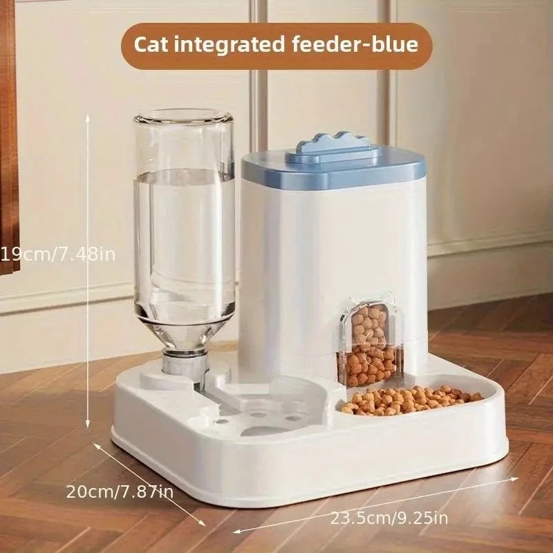 Automatic Cat & Dog Water Dispenser with Integrated Food Basin No Batteries Needed,Automatic Pet Feeder One-Piece Design