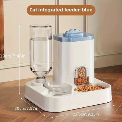 Automatic Cat & Dog Water Dispenser with Integrated Food Basin No Batteries Needed,Automatic Pet Feeder One-Piece Design