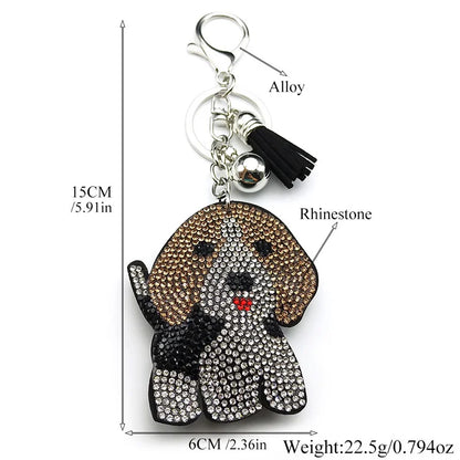 Lovely Beagle Doggie Keyholder For Women Men Full Crystal Blingbling Tassel Animal Bag Hanging Dog Pup Cute Keyring Jewelry
