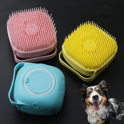 Dog Bathing Brush Pet Massage Brush Shampoo Dispenser Soft Silicone Brush Rubber Bristle for Dogs and Cats Shower Grooming Tool