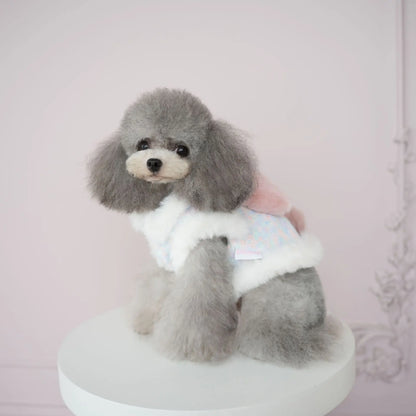 Pet Colorful Bow Set Skirt Autumn/Winter Bow Plush Coat Dress Warm Clothes Teddy Clothes Puppy Clothes for Small Dogs