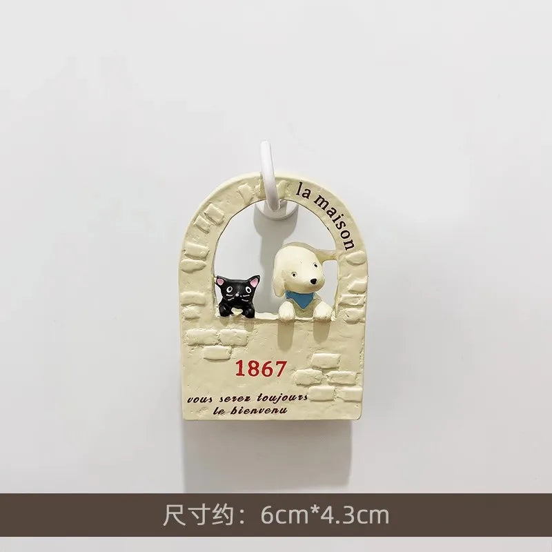 3D Fridge Magnet Puppy Cartoon Cat and Dog Refrigerator Stickers  Anti-theft Entrance Door Decorative Magnetic Creative Message