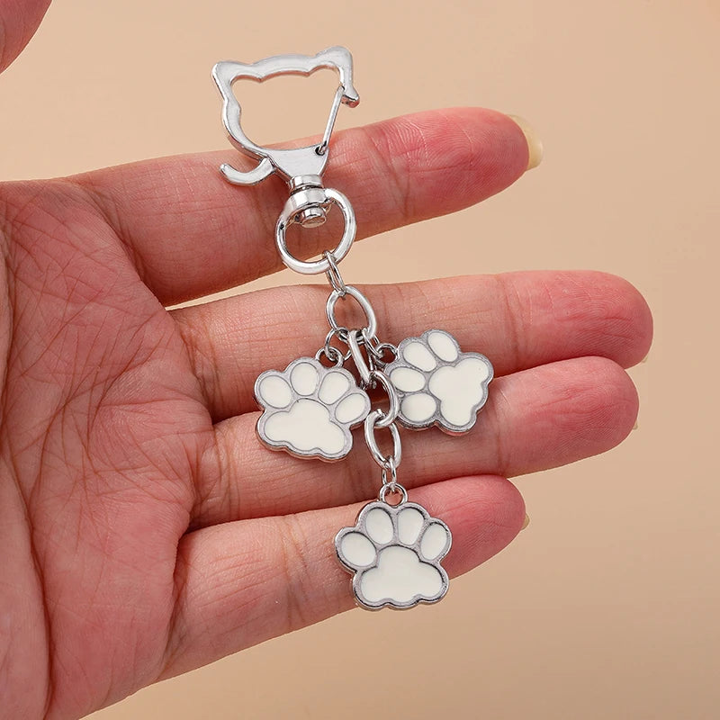 Cute Enamel Puppy Dog Cat Paw Keychain Footprint Key Ring Pendants for Women Girls Handbag Decor DIY Handmade Jewelry  Gifts