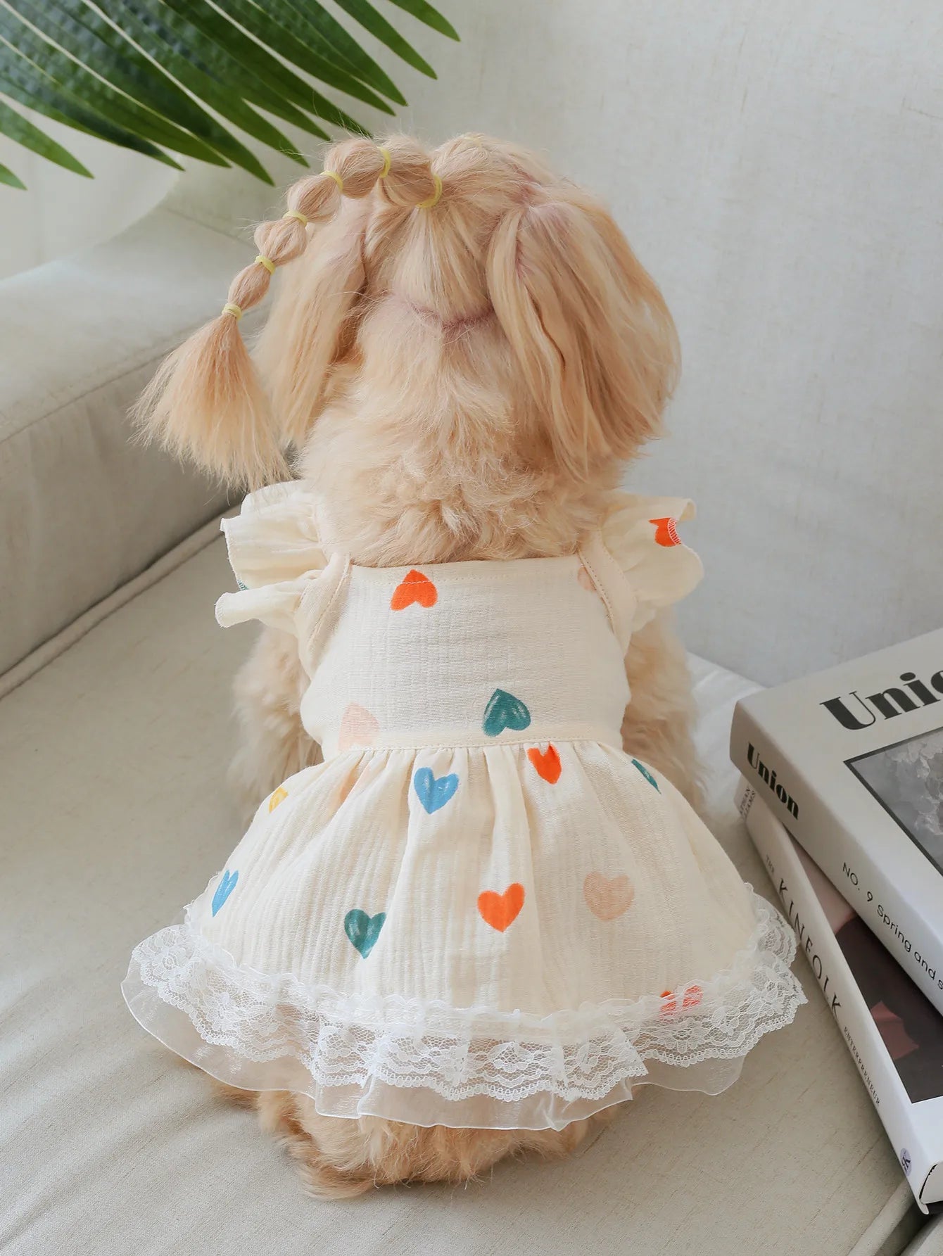 Pet Light Yellow Heart-shaped Little Fly Sleeve Dress Cat and Dog Four Season Vest Puppy Clothes Dog Dresses for Small Dogs