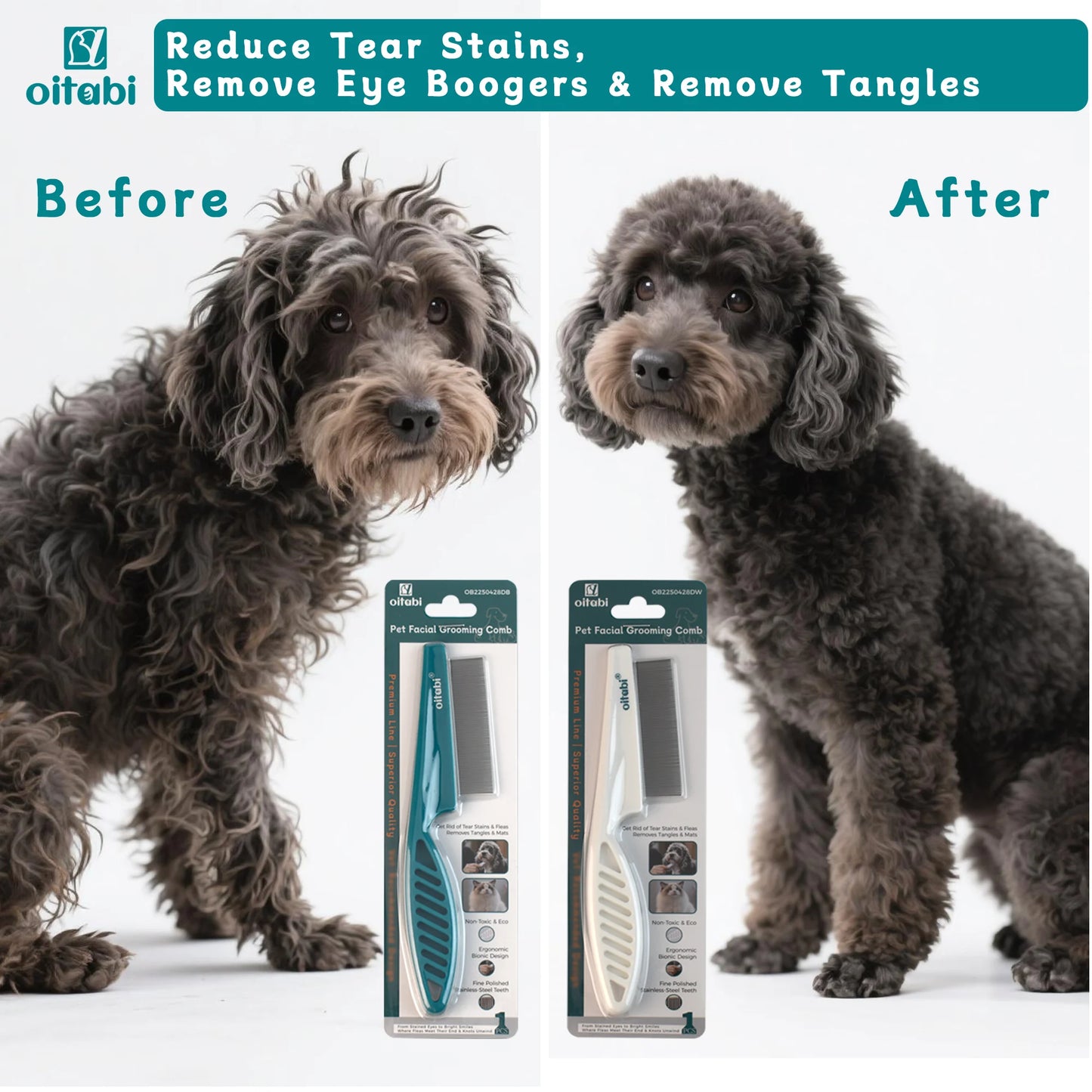 the PESTEASE GROOM COMB - Flea Lice Comb, Dog/Cat Grooming Combs with Rounded Teeth, Professional Pet Tear Stain Remover Brush, Pet Dematting Tool