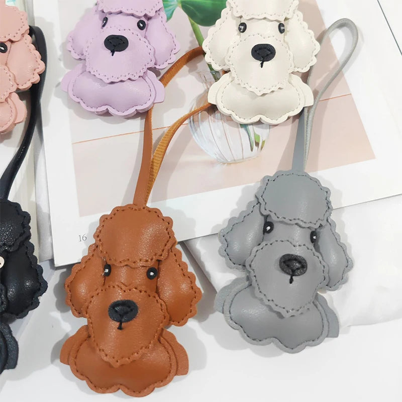 trendy cute kawaii cartoon leather Poodle dog bag charm pendant keychain animal backbag handbag decoration charm for women men