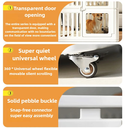 Indoor Dog House Large Space Pet Cage Noiseless Universal Wheel Transparent Dogs Villa Kennel Pet Accessories Products