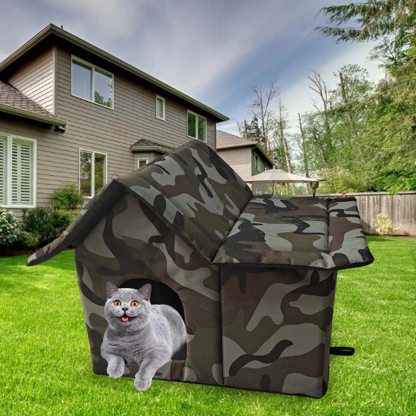 the CAMO HOUSE - Pet Shelter, Waterproof Four Seasons Outdoor Cat/Doghouse, Winter Warm Pet Cat/Dog Cave, Sleeping Beds Tent for Small Dog/Puppy Supplies
