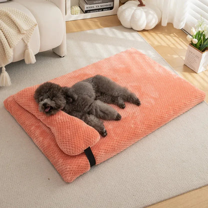 Warm Calming Dog Bed with Pillow Fluffy Plush Dog Mat for Dog with Removable Washable Cover for Large Medium Small Dogs and Cats