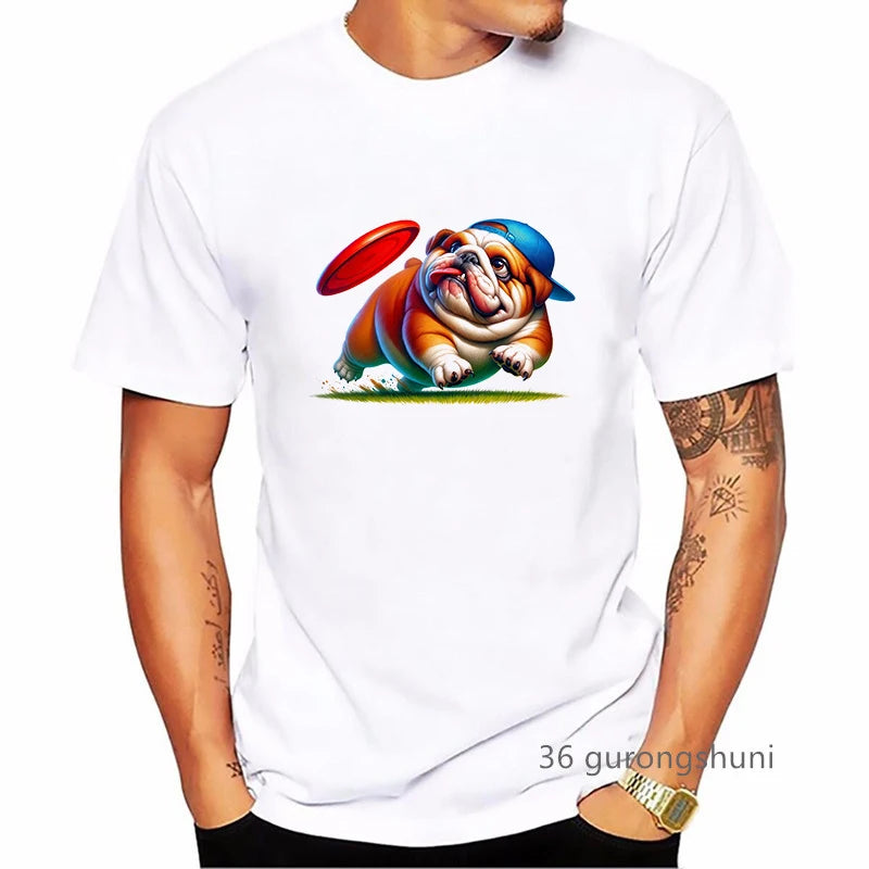 the CHUBBY BULLDOG - Chubby Bulldog Animal Printed T-Shirt, Men's Clothing Funny Kawaii Dog Lover T-Shirt, Homme Harajuku Shirt, Summer Tops Streetwear