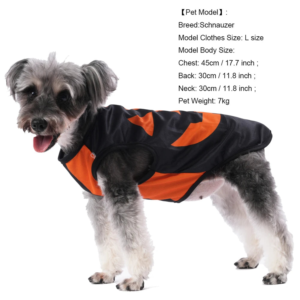 Halloween Ghost Pumpkin Print Dog T-shirt For Small Medium Dogs Cats Breathable Puppy Vest Costume Schnauzer Yorkshire Pet Coat