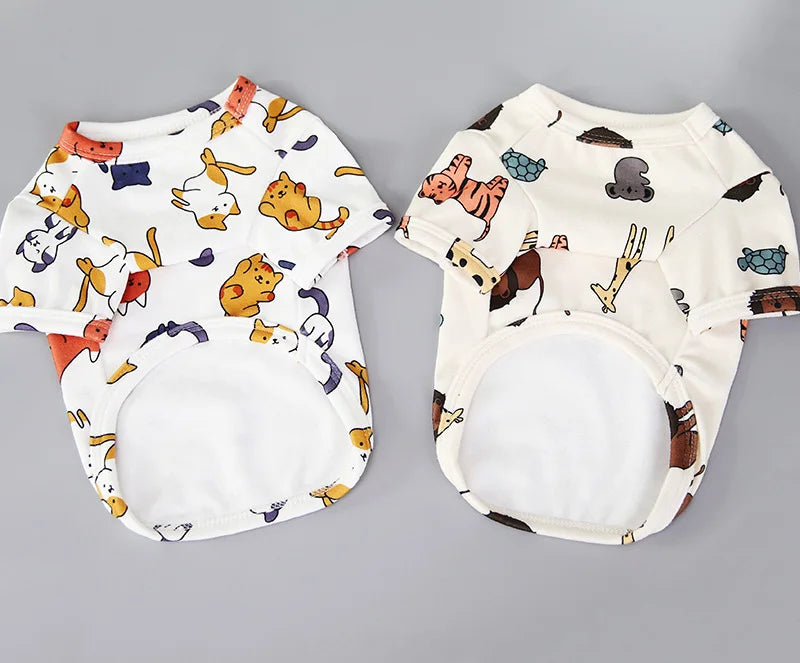 Spring Summer Pet Vest Breathable Cartoon Print Pet T-shirt for Small Medium Dogs Cats Puppy Clothes Chihuahua Bichon Costume