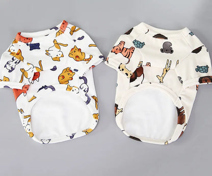 Spring Summer Pet Vest Breathable Cartoon Print Pet T-shirt for Small Medium Dogs Cats Puppy Clothes Chihuahua Bichon Costume