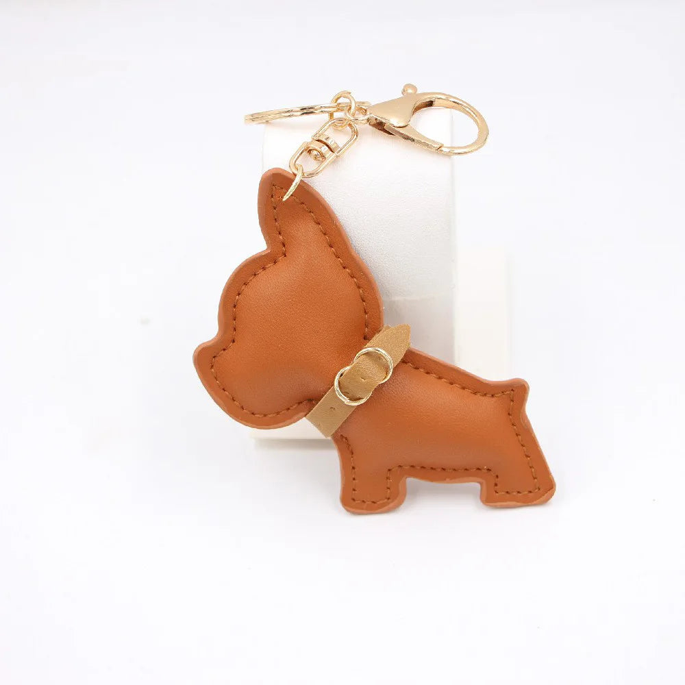 cute fashion pu leather French bulldog keychain keyring for women ladies animal car key chain handbag backbag pendant bag charm