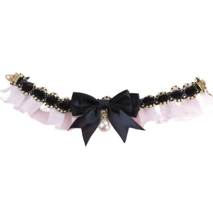 the PEARL COLLAR - Cute Dog Collar, Lace Bowknot Pearl Cat/Dog Necklace, Sweet Neck Decoration, Elegant Gentle Puppy Necktie, Kitten Bibs, Pet Supplies