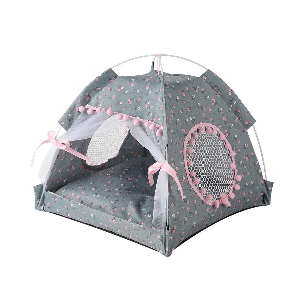 the PRINCESS PUPPY TENT - Pet Dog Tent House, Floral Print Enclosed Cat/Dog Tent Bed, Indoor Folding Portable Comfortable Kitten/Puppy Bed, Kennel for Small Pets