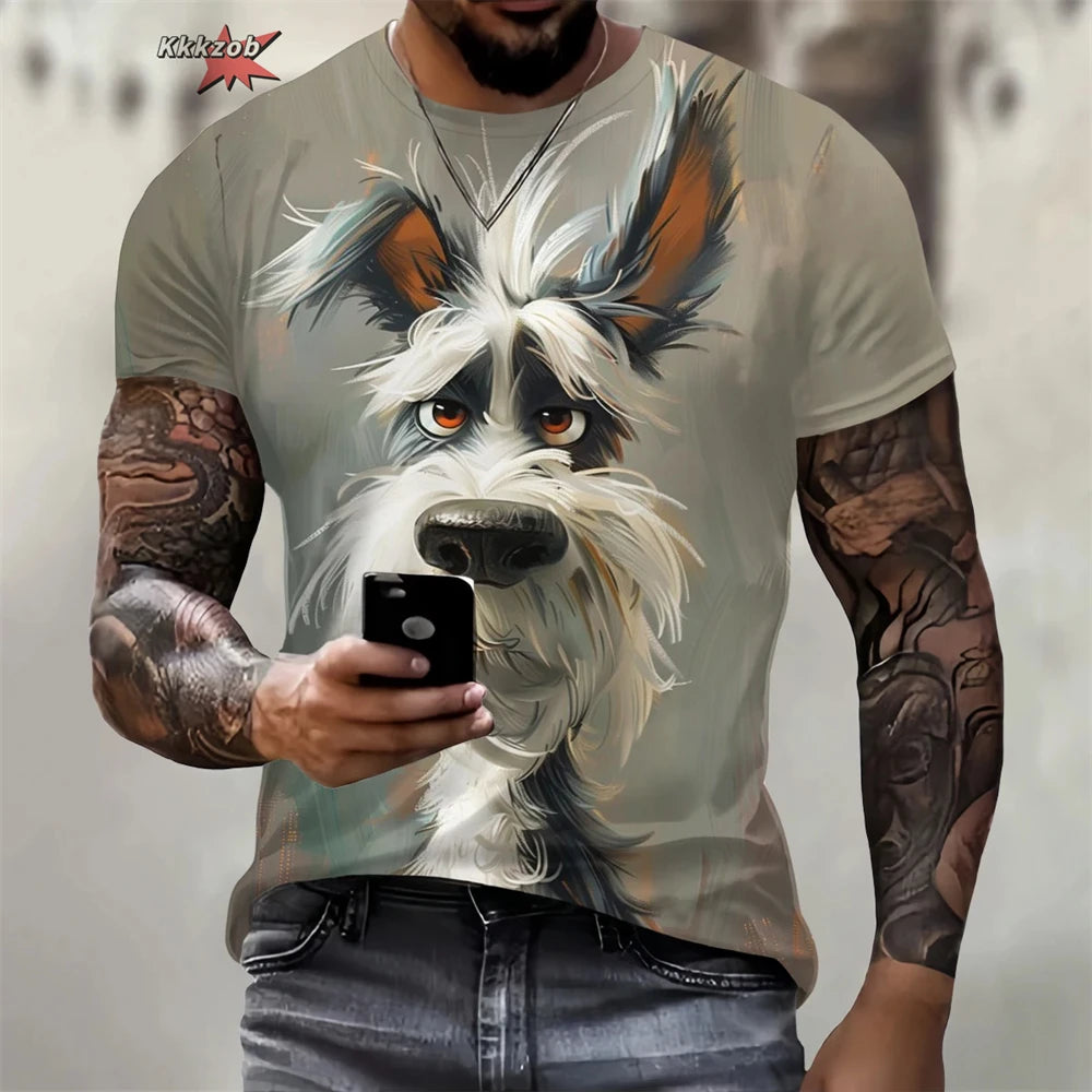 the CRAZY DOG - Summer Funny Dog Pattern 3D Print Men's T-Shirt, Casual O-Neck Loose Short Sleeve Fashion Trend Men Clothing, Oversized T-Shirt