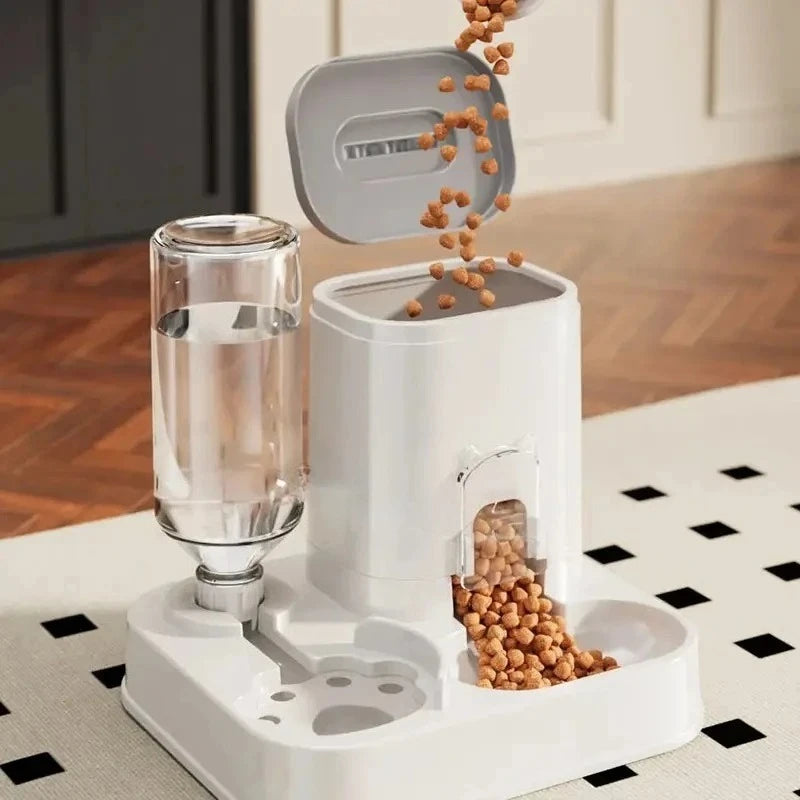 Automatic Cat & Dog Water Dispenser with Integrated Food Basin No Batteries Needed,Automatic Pet Feeder One-Piece Design