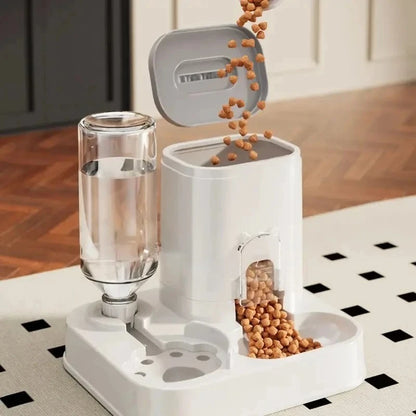Automatic Cat & Dog Water Dispenser with Integrated Food Basin No Batteries Needed,Automatic Pet Feeder One-Piece Design