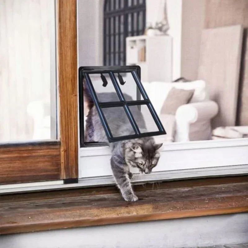 Pet Screen Door Home Lockable Cat Screen Door Plastic Pet Dog Door for Mosquito Proof Screen Window Security Flap Gate Dog Fence