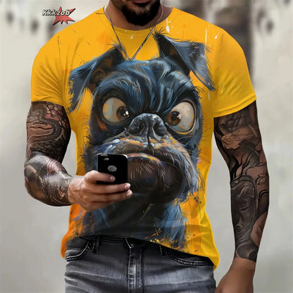 the CRAZY DOG - Summer Funny Dog Pattern 3D Print Men's T-Shirt, Casual O-Neck Loose Short Sleeve Fashion Trend Men Clothing, Oversized T-Shirt